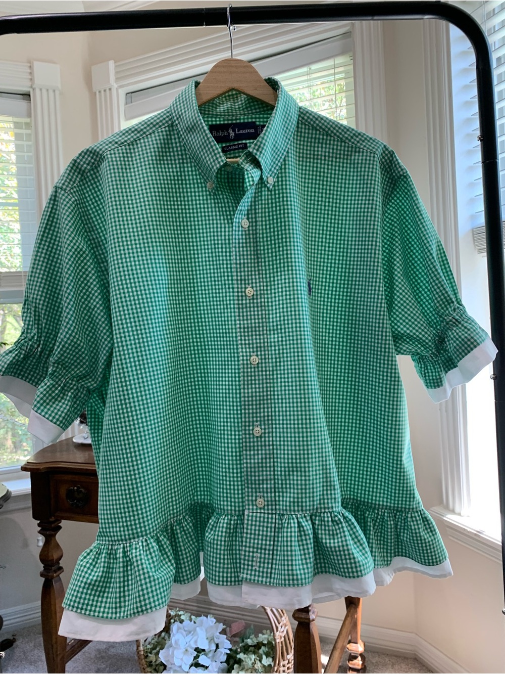 Up-cycled Ralph Lauren Green Gingham Button-Front Shirt